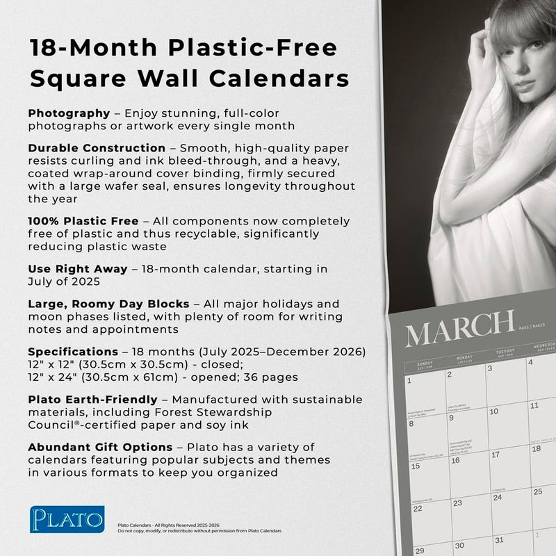 Browntrout Taylor Swift OFFICIAL | 2026 12 x 24 Inch (Hanging) 18 Months Square Wall Calendar | July 2025 - December 2026 - Image 4