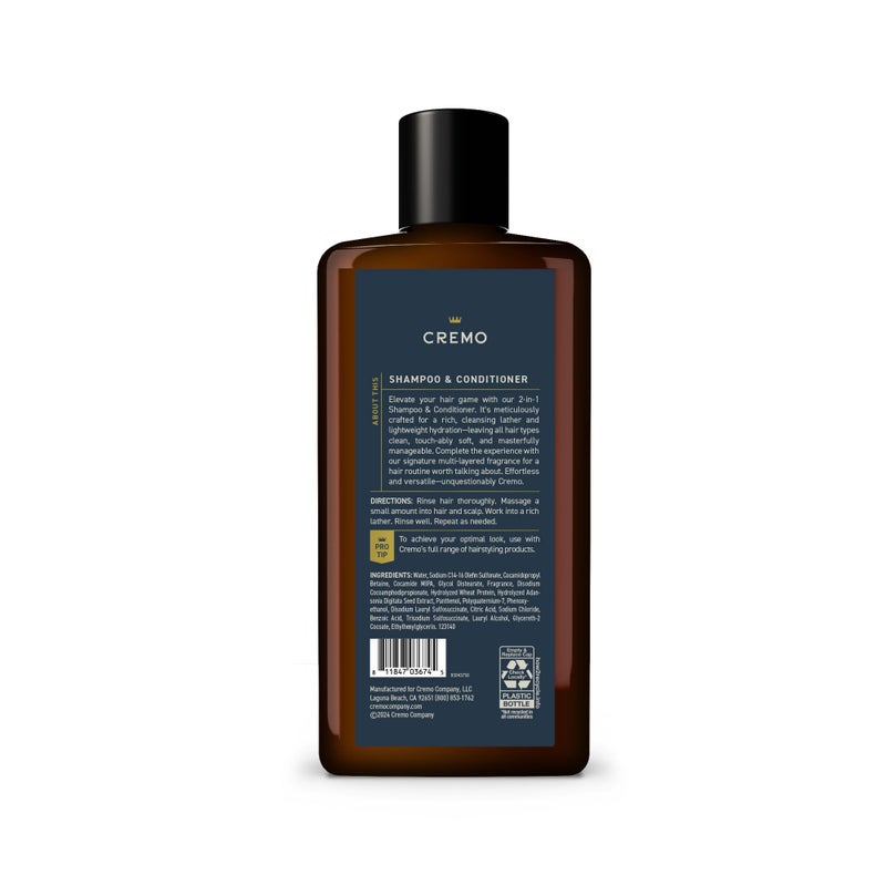 Cremo Palo Santo Barber Grade 2-n-1 Shampoo & Conditioner, Notes of Bright Cardamom, Dry Papyrus and Aromatic Palo Santo,16 Fl Oz - Image 4
