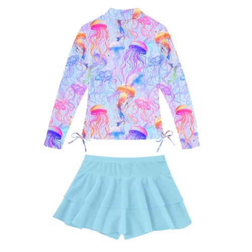 Vogseek Girls Bikini Swimwear Girls Bathing Suits Size 5-6 Rashguard Sunsuit for Kids Blue Tankini Swimsuit Half Zip Rash Guard Set for Girls 5-6T 2 Piece Jellyfish Purple Blue Cute Bikini Beachwear Pool - Image 2