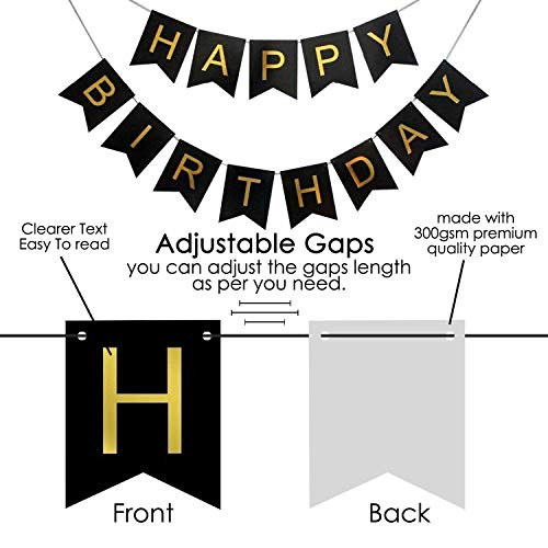 HEMITO 92pcs combo of Birthday Balloons Decoration With Light Kit Items combo for Kids Girls Adult Women Boys Husband/Gold Black Supplies/Foil Balloon, Star and Birthday Banner Items Set - Image 3