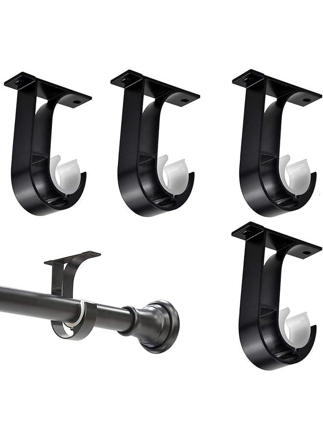 erorex 4 Pack Ceiling Curtain Pole Brackets, Heavy Duty Curtain Rail Bracket, Aluminum Alloy, Black Curtain Rod Support Ceiling Brackets Holders for 25mm to 30mm Drapery Poles (Black)  - Image 1