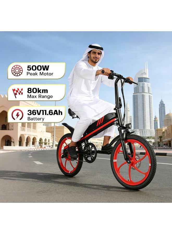 دراجة كهربائية قابلة للطي S5-20 بوصة × 2، محرك 500 واط، 36 فولت، مقعد قابل للتعديل، عجلات، فرامل قرصية مزدوجة، إضاءة LED، نموذج للاستخدام الحضري - Image 4