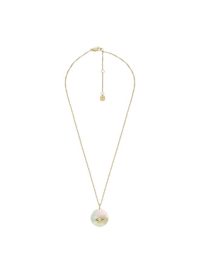 فوسيل قلادة بدلاية عين الشر مطلية بالذهب من الفولاذ المقاوم للصدأ - Image 1