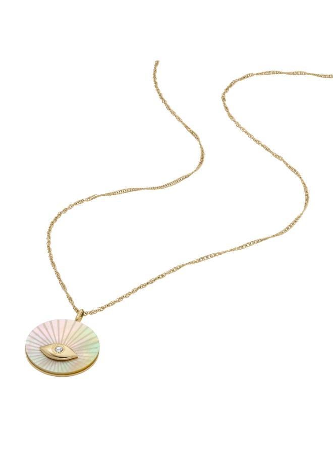 فوسيل قلادة بدلاية عين الشر مطلية بالذهب من الفولاذ المقاوم للصدأ - Image 4