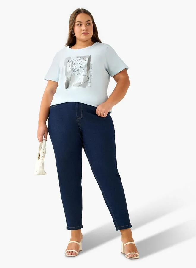  أولا بوبكن Ulla Popken Relaxed Fit T-shirt with Graphic Print