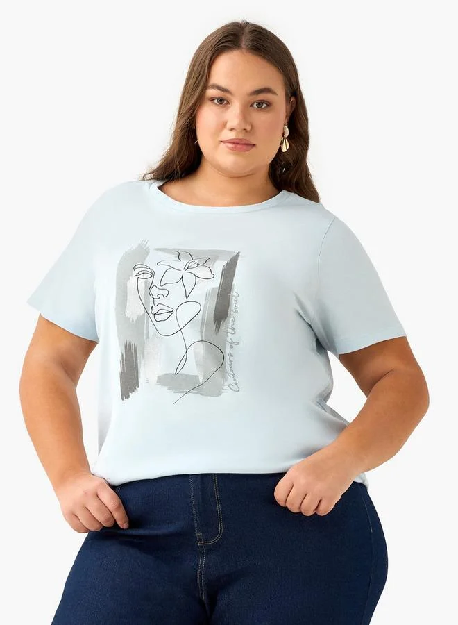  أولا بوبكن Ulla Popken Relaxed Fit T-shirt with Graphic Print