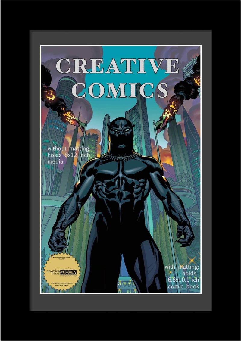Creative Picture Frames [8x12bk-b] Collectors Art Comic Book Frame with Black Mat, Insert for 6.6x10.1 Comic w/Easel Stand and Wall Hanger - Image 1