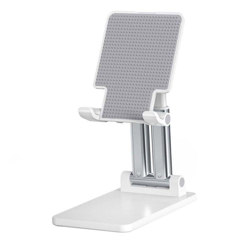 Adjustable Foldable Tablet Phone Stand Dual Rod Height Desktop Charging Dock White - Image 2