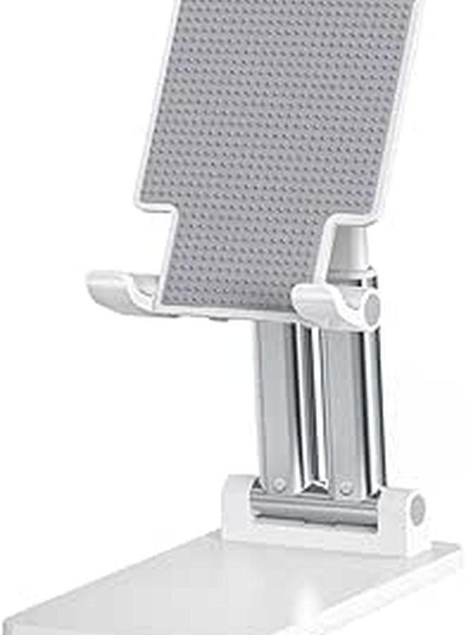 Adjustable Foldable Tablet Phone Stand Dual Rod Height Desktop Charging Dock White - Image 1