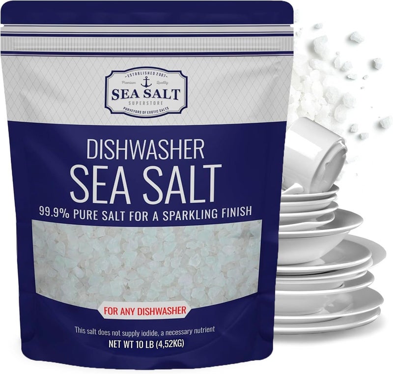 Sea Salt Superstore Dishwasher - All-Natural Water Softener for a Clean Finish - Compatible with Bosch, Miele, Thermador, Whirlpool Dishwashers and More - Food-Grade Coarse (10 lbs, 2 x 5 lb Bag) - Image 1