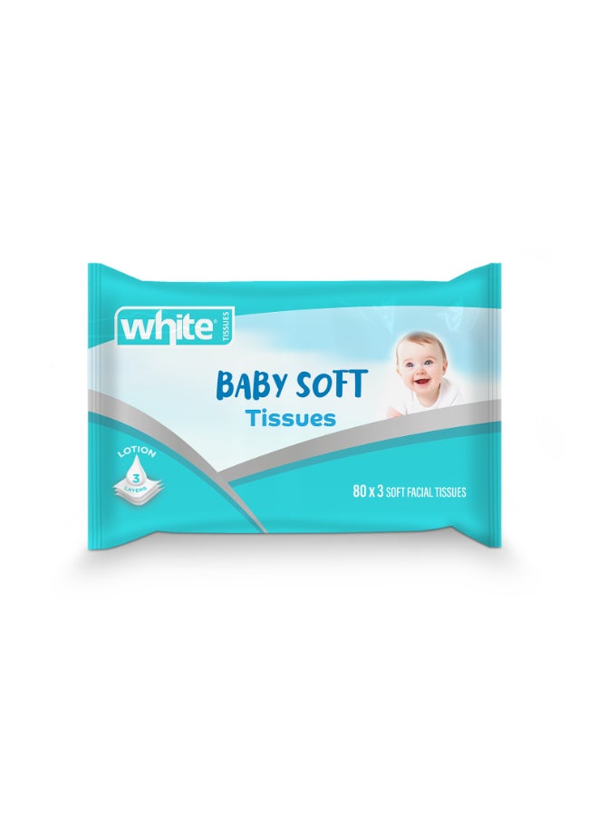 White مناديل وجه بيضاء ناعمة للأطفال 80 سحب × 3 طبقات - Image 1