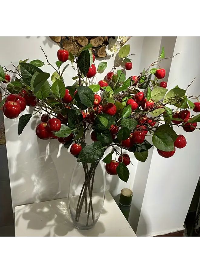 9Pcs Artificial Apple Branches Red Fruits Green Leaves Christmas Home Decor - Image 1