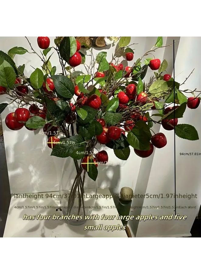 9Pcs Artificial Apple Branches Red Fruits Green Leaves Christmas Home Decor - Image 3