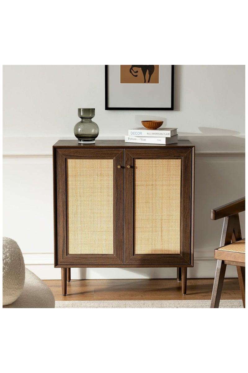 شوغوري خزانة تخزين بباب جانبي من الروطان، خزانة مطبخ بوهي بوفية، خزانة مزرعة مع أرفف قابلة للتعديل لغرفة الطعام - Image 1