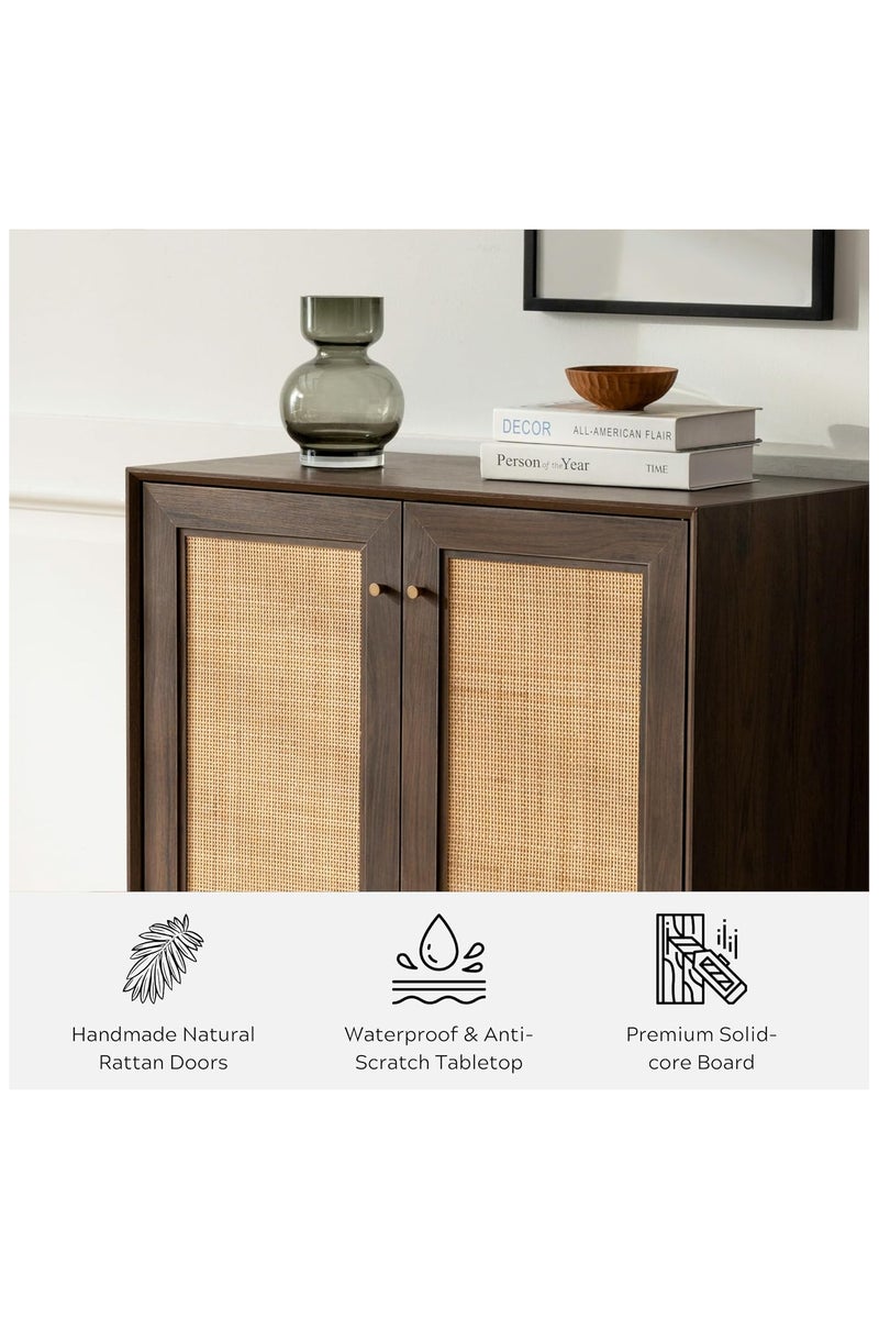 شوغوري خزانة تخزين بباب جانبي من الروطان، خزانة مطبخ بوهي بوفية، خزانة مزرعة مع أرفف قابلة للتعديل لغرفة الطعام - Image 5