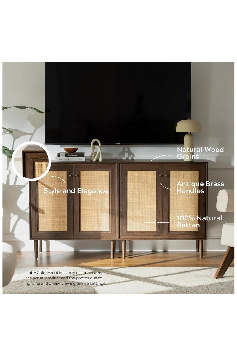 شوغوري خزانة تخزين بباب جانبي من الروطان، خزانة مطبخ بوهي بوفية، خزانة مزرعة مع أرفف قابلة للتعديل لغرفة الطعام - Image 3