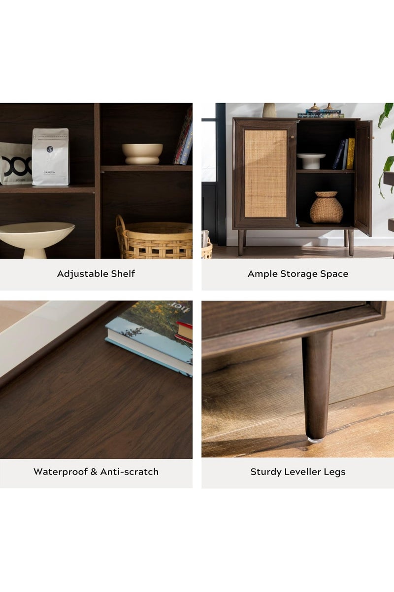 شوغوري خزانة تخزين بباب جانبي من الروطان، خزانة مطبخ بوهي بوفية، خزانة مزرعة مع أرفف قابلة للتعديل لغرفة الطعام - Image 4