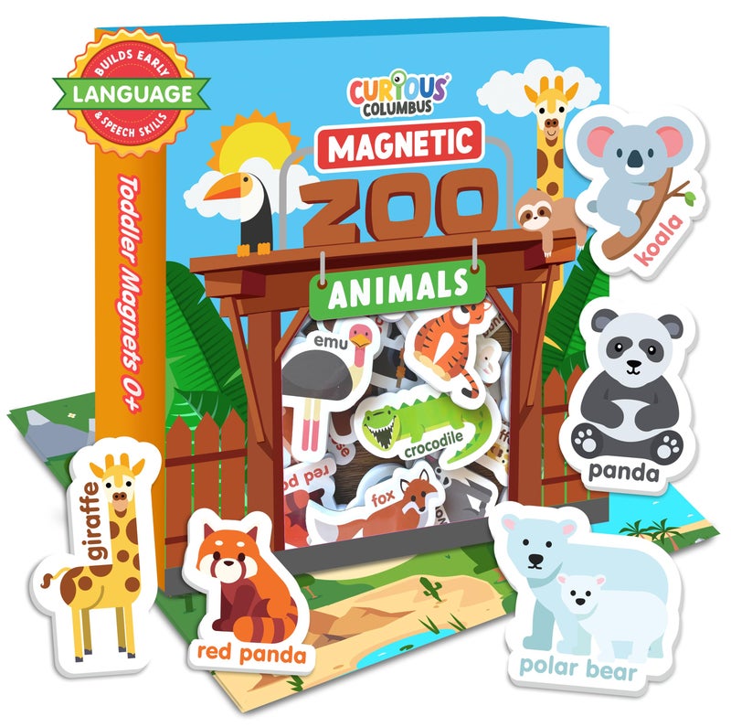 Curious Columbus Zoo Animals Fridge Toddler Magnets for 13 Year Olds Large Foam Refrigerator Magnets for Kids Baby and 35 Years Old Magnetic ABC Learning Educational Toys Babies to Preschool