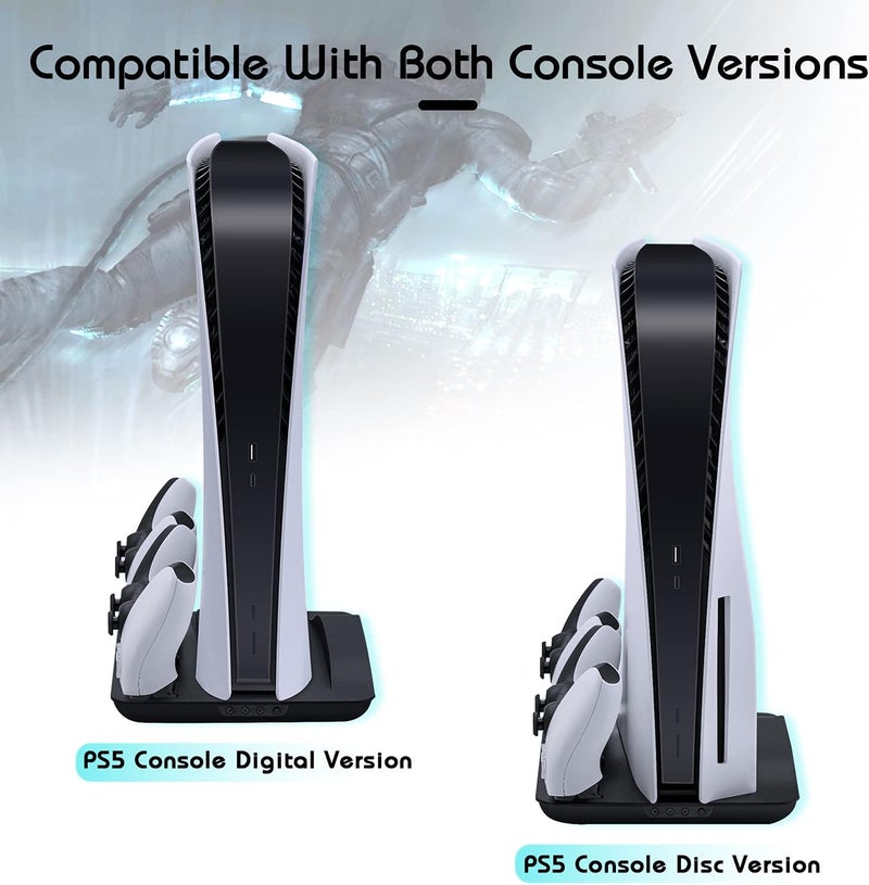 Mcbazel مروحة تبريد ومحطة شحن مزدوجة لجهاز PS5، محطة تبريد وقاعدة شحن مع منافذ USB إضافية لجهاز بلاي ستيشن 5 UHD والإصدار الرقمي - أسود (غير متوافق مع PS5 Slim/Pro) - Image 4