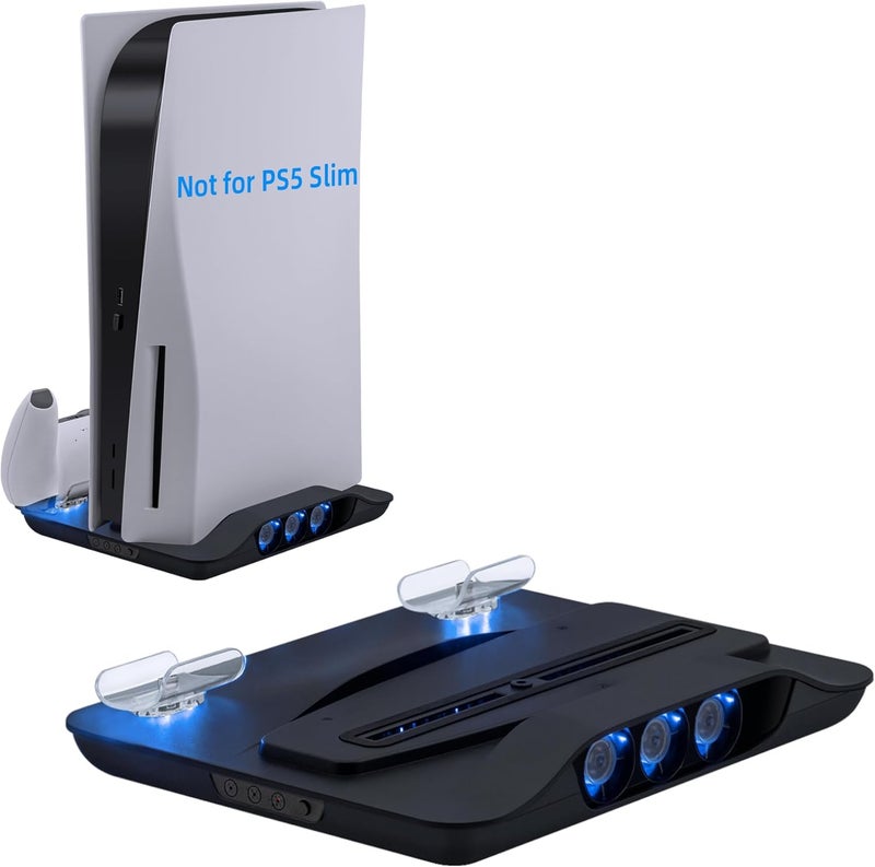 Mcbazel مروحة تبريد ومحطة شحن مزدوجة لجهاز PS5، محطة تبريد وقاعدة شحن مع منافذ USB إضافية لجهاز بلاي ستيشن 5 UHD والإصدار الرقمي - أسود (غير متوافق مع PS5 Slim/Pro) - Image 1