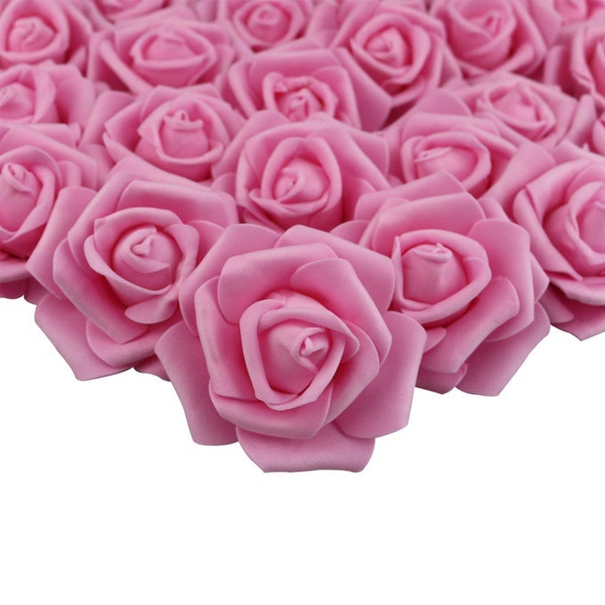 3 X 16 X 3 INCHES 100PCS DIY REAL TOUCH 3D ARTIFICIAL FOAM ROSE HEAD WITHOUT STEM FOR WEDDING PARTY HOME DECORATION DARK PINK