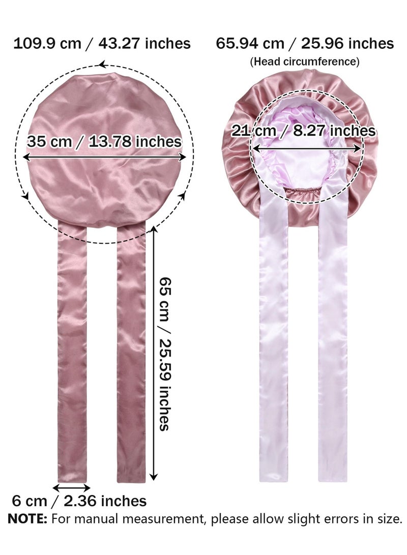 Reversible Satin Bonnet for Women, Adjustable Tie Band Silk Sleep Cap for Curly Hair, Dual-Color Night Wrap for Sleeping - Image 3