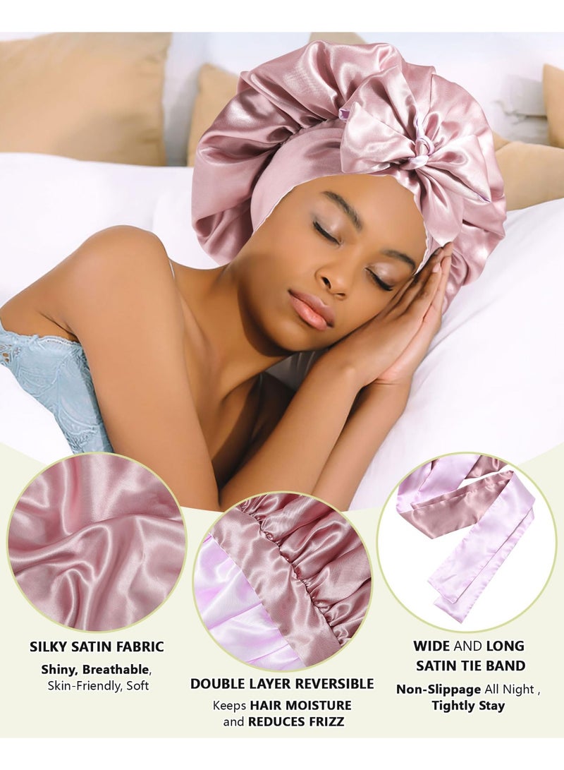 Reversible Satin Bonnet for Women, Adjustable Tie Band Silk Sleep Cap for Curly Hair, Dual-Color Night Wrap for Sleeping - Image 4