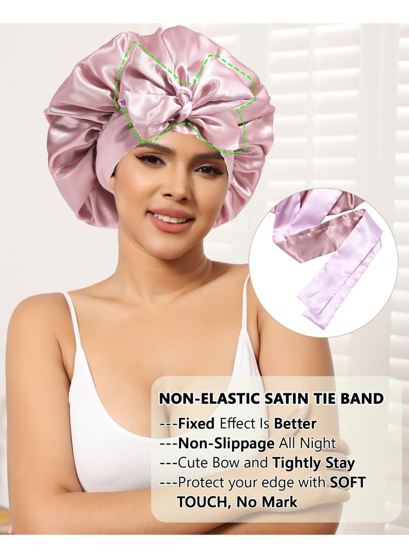 Reversible Satin Bonnet for Women, Adjustable Tie Band Silk Sleep Cap for Curly Hair, Dual-Color Night Wrap for Sleeping - Image 5