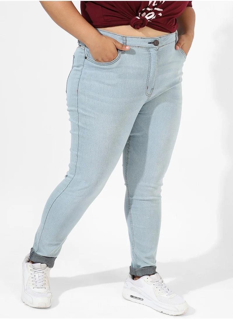 Instafab Plus Women's Mid-Rise Light-Wash Denim Jeans