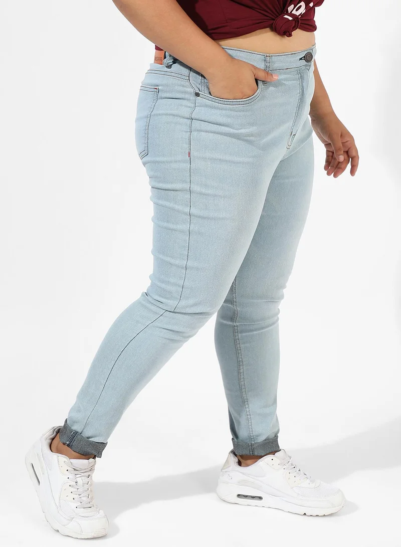 Instafab Plus Women's Mid-Rise Light-Wash Denim Jeans