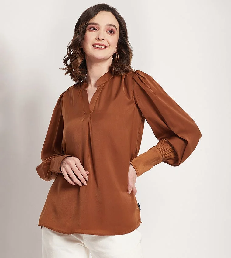 BEVERLY HILLS POLO CLUB  Solid Bishop Sleeves Top for Women | Best Price UAE