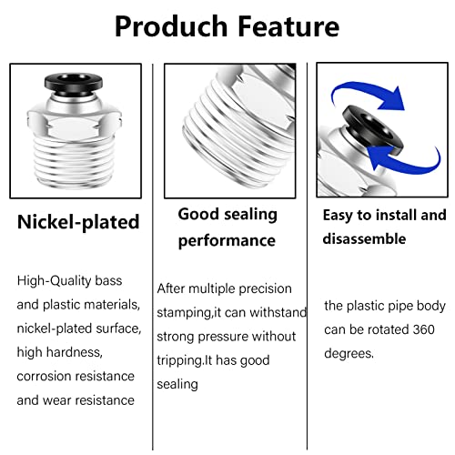 CEKER 3/8 Inch Tubing to 3/8" NPT Thread Male Air Fittings - Pneumatic Quick Connect Fittings, 10 Packs - Image 5