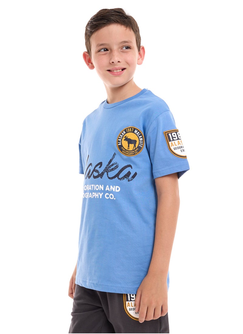 victor and jane Boys  2-Piece T-Shirt & Jogger Set - Blue - Grey  - Image 2