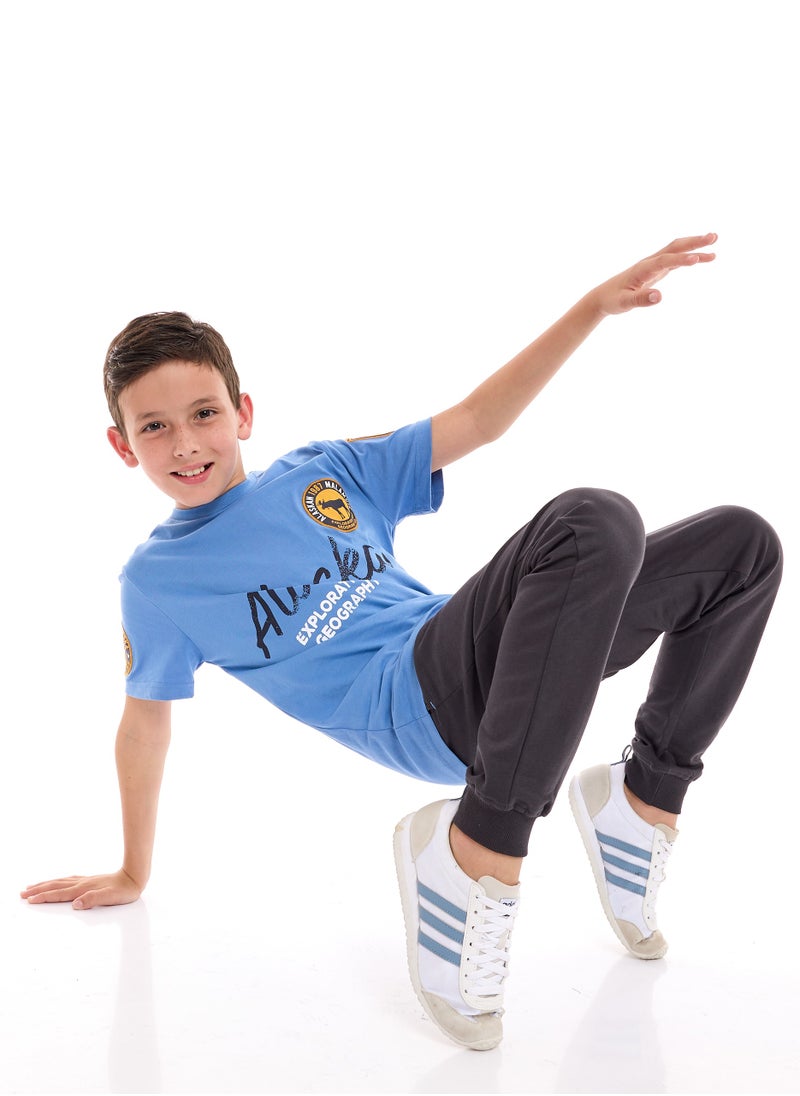 victor and jane Boys  2-Piece T-Shirt & Jogger Set - Blue - Grey  - Image 5