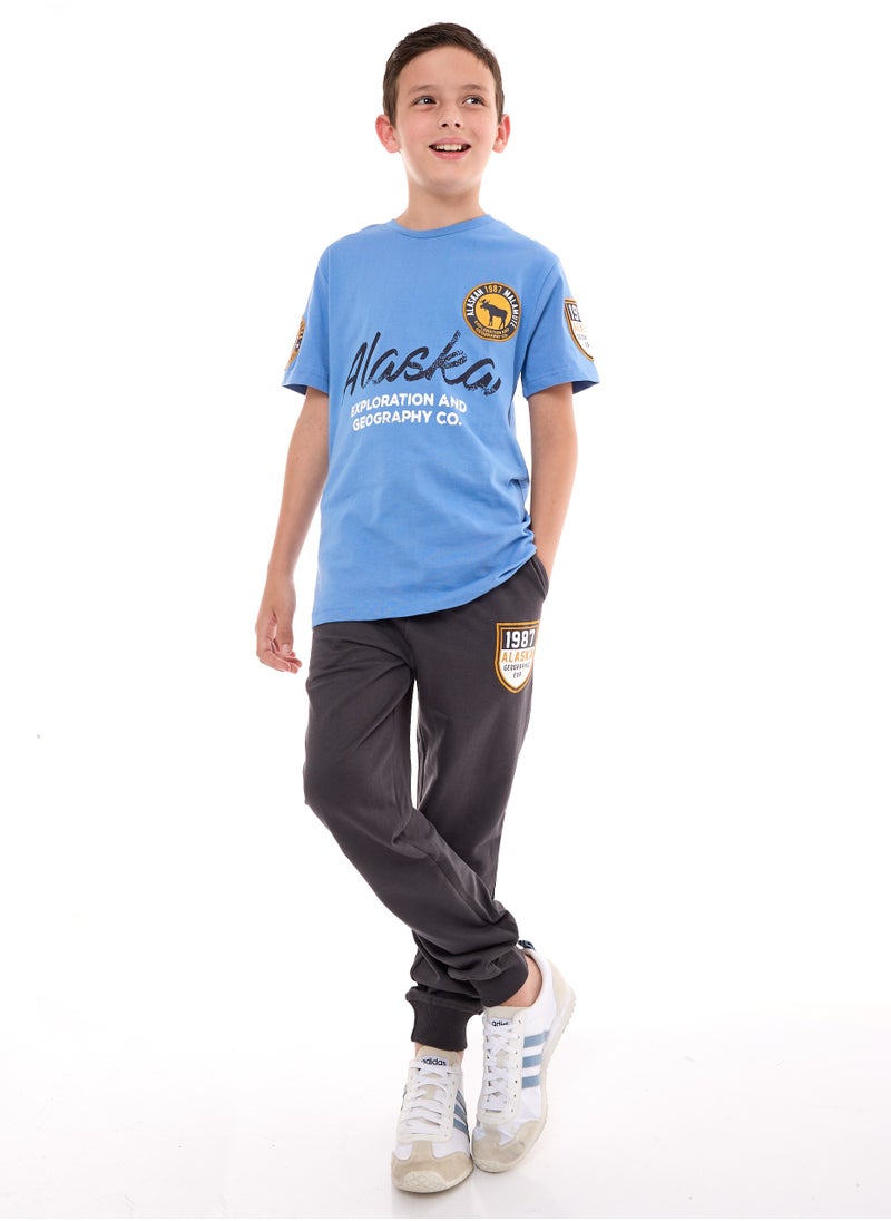 victor and jane Boys  2-Piece T-Shirt & Jogger Set - Blue - Grey  - Image 1
