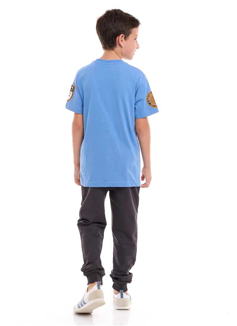 victor and jane Boys  2-Piece T-Shirt & Jogger Set - Blue - Grey  - Image 3