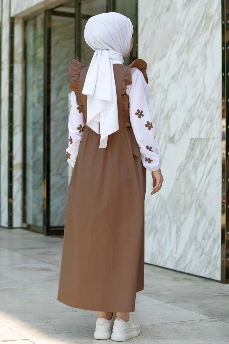 Tofisa Plain Crew Neck Women's Brown Shirt + Dress - 10510