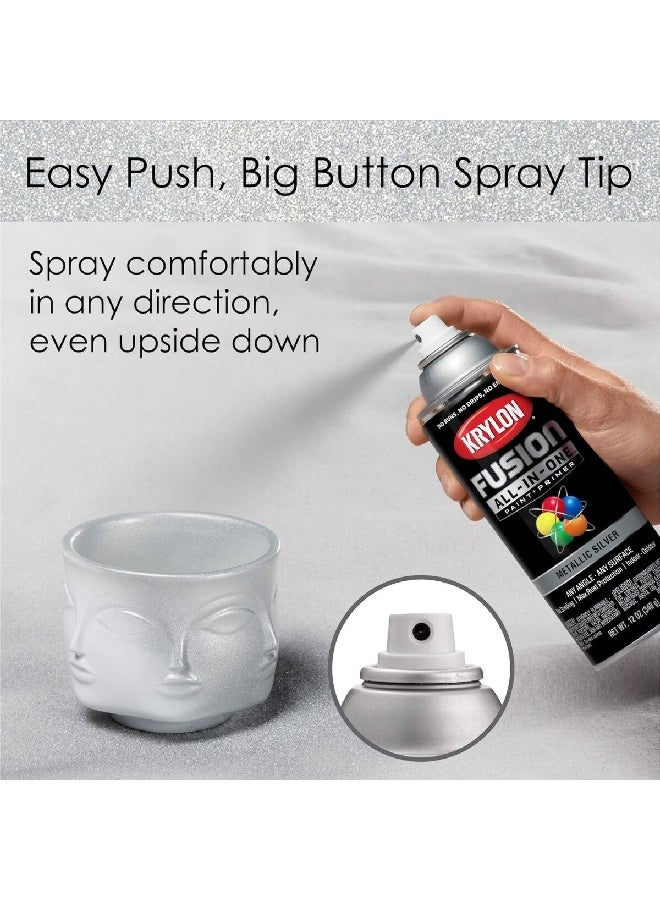 كرايلون فيوجن آل-إن-وان رذاذ الدهان والأساس المقاوم للصدأ باللون الفضي المعدني بسعة 12 أونصة (355 مل)، K02773007 - Image 4