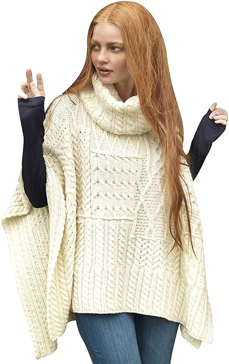 Carraig Donn 100% Irish Merino Wool Patchwork Aran Cowl Cape. - Image 1