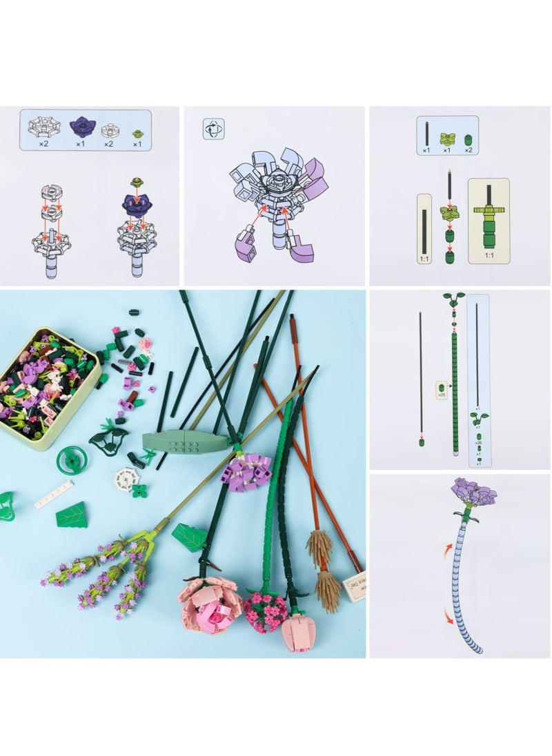 SYOSI Flower Bouquet Building Blocks Building Block Flower Creativity Artificial Flowers Building Toy Set for 6+ Kids  - Image 3