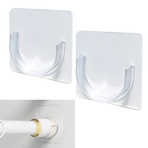 Venupple Shower Rod Holder, 2 Packs Tension Curtain Rod Bracket No Drilling, Adhesive Shower Rod Retainer Shower Curtain Rod Holder | Shower Curtain Rod not Included Transparent - Image 1