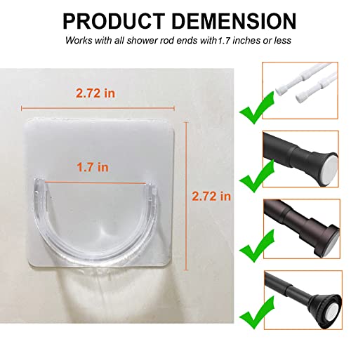 Venupple Shower Rod Holder, 2 Packs Tension Curtain Rod Bracket No Drilling, Adhesive Shower Rod Retainer Shower Curtain Rod Holder | Shower Curtain Rod not Included Transparent - Image 4