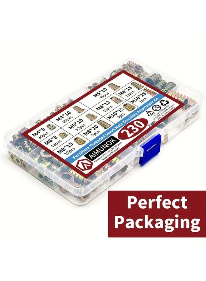 230pcs M4 M5 M6 M8 M10 Threaded Inserts Nuts Assortment Kit For Wood Furniture Zinc Alloy - Image 5