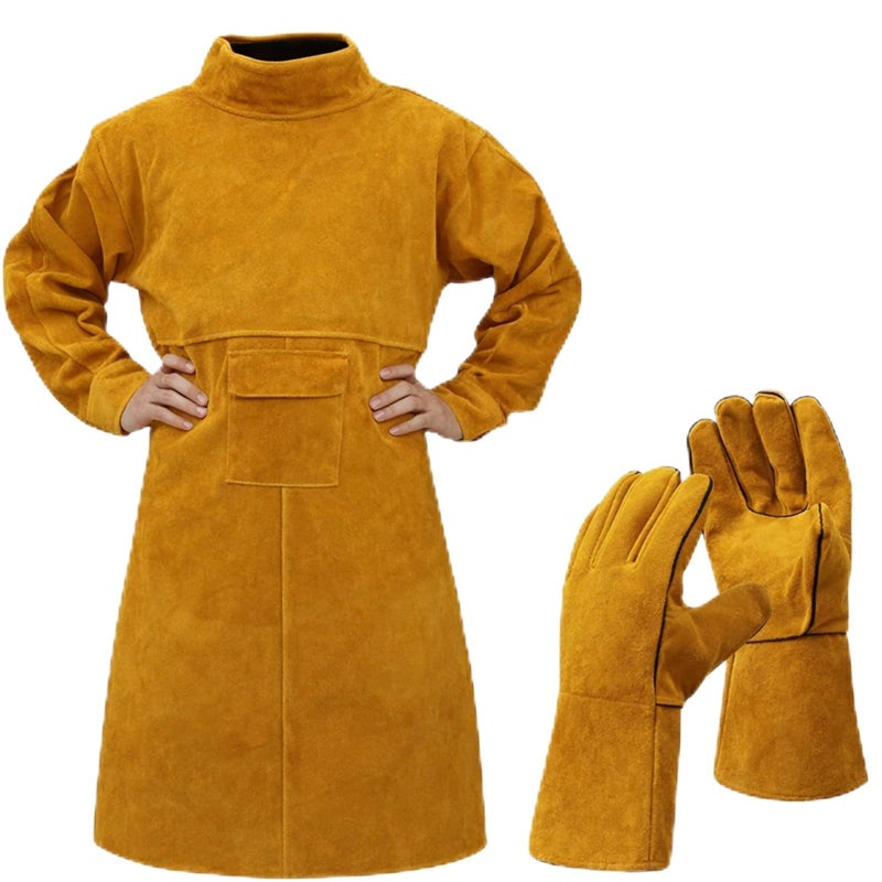 Breathffy Leather Welding Apron Gloves Heatfire Resistant Forge Welding Leather Jacket Apron Coat for Men WomenYellowXL - Image 2