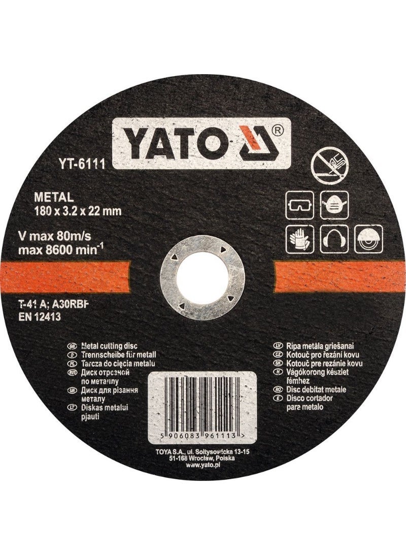 YATO Metal Cutting Disc 180x3.2x22mm YT-6111
