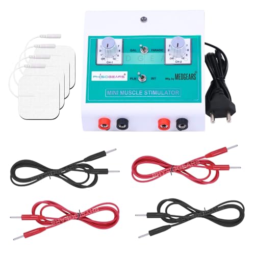 Physiogears Mini MS Two Channel Muscle Stimulator Machine Galvanic with Faradic Stimulation Physiotherapy with One Year Warranty (Self Adhesive Pad) - Image 1