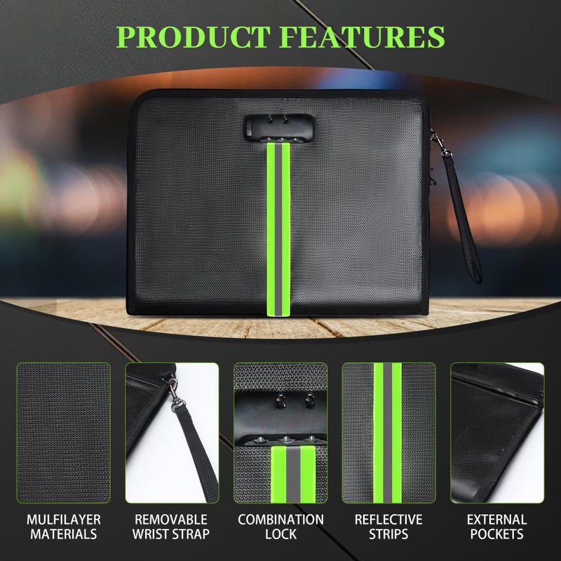 OOTDAY 5200â„‰ Fireproof Document Bag, Fireproof Bag with Lock, Fireproof Document Organizer, Safes for Home Use Fire and Water Proof with Heat Insulated for Cash, Valuables, Documents-Black - Image 3