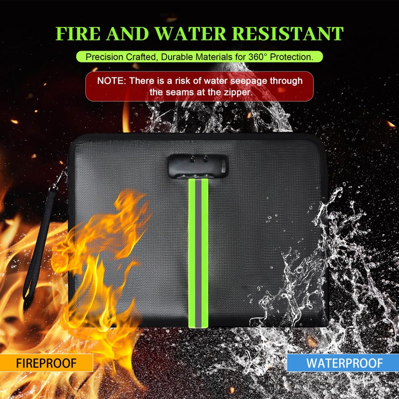 OOTDAY 5200â„‰ Fireproof Document Bag, Fireproof Bag with Lock, Fireproof Document Organizer, Safes for Home Use Fire and Water Proof with Heat Insulated for Cash, Valuables, Documents-Black - Image 2