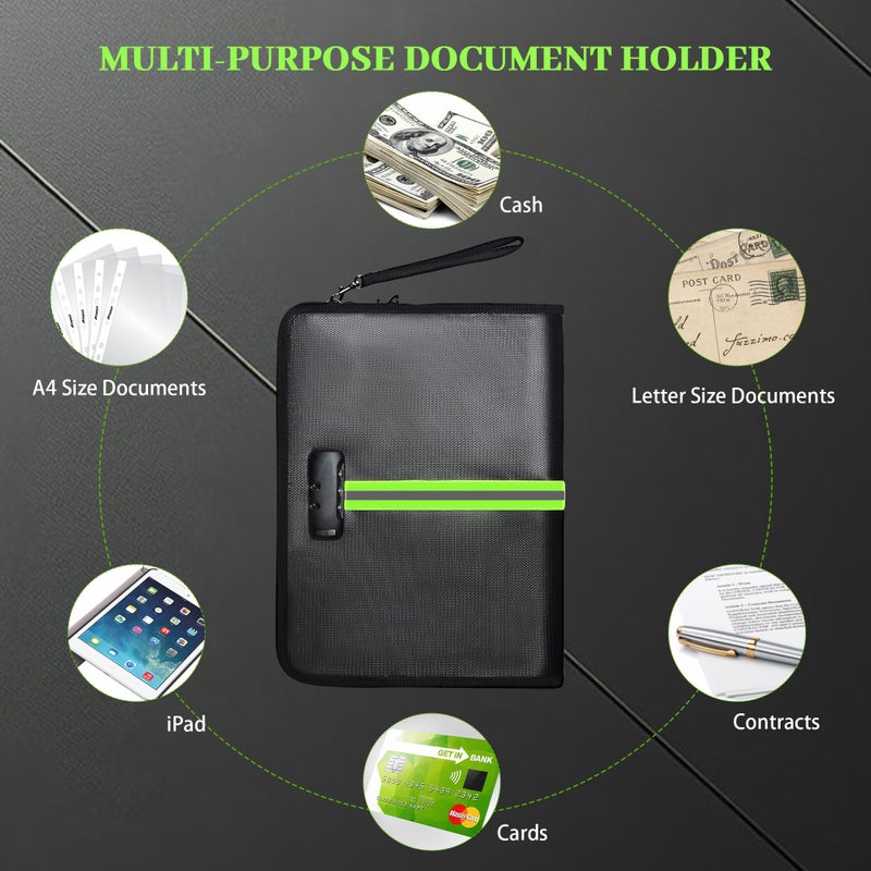 OOTDAY 5200â„‰ Fireproof Document Bag, Fireproof Bag with Lock, Fireproof Document Organizer, Safes for Home Use Fire and Water Proof with Heat Insulated for Cash, Valuables, Documents-Black - Image 5