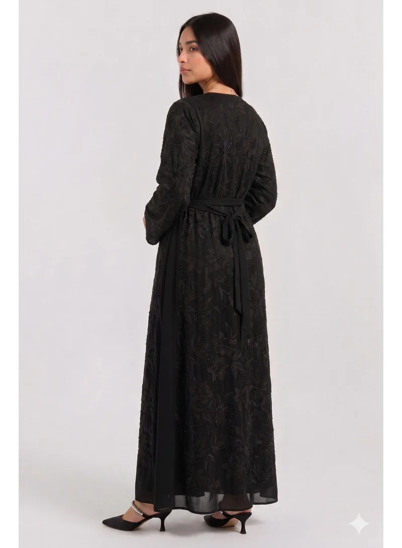 عباءات ريم Women's Pleated Coat Abaya with Matching Sheila